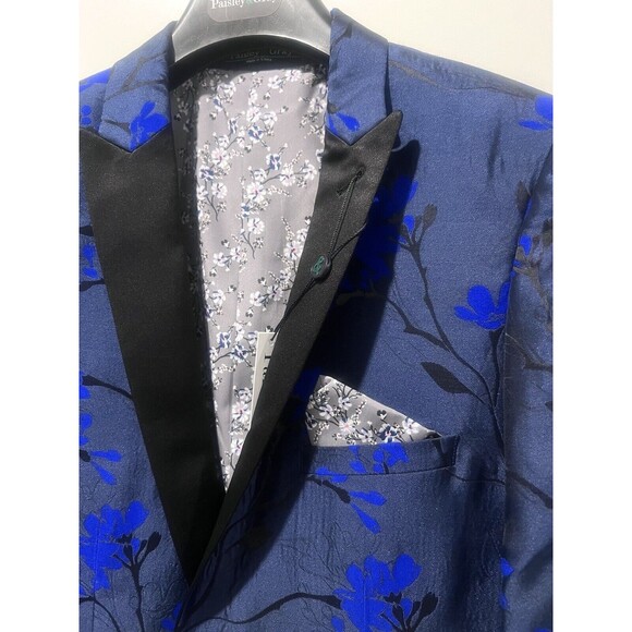 Paisley & Gray Men's Slim Fit Blue Floral Suit Blazer Tuxedo Jacket Size 38R - Picture 6 of 16